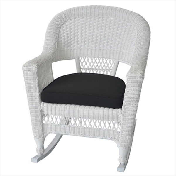 Jeco Jeco W00206R-B-2-FS017 White Rocker Wicker Chair With Black Cushion - Set 2 W00206R-B_2-FS017